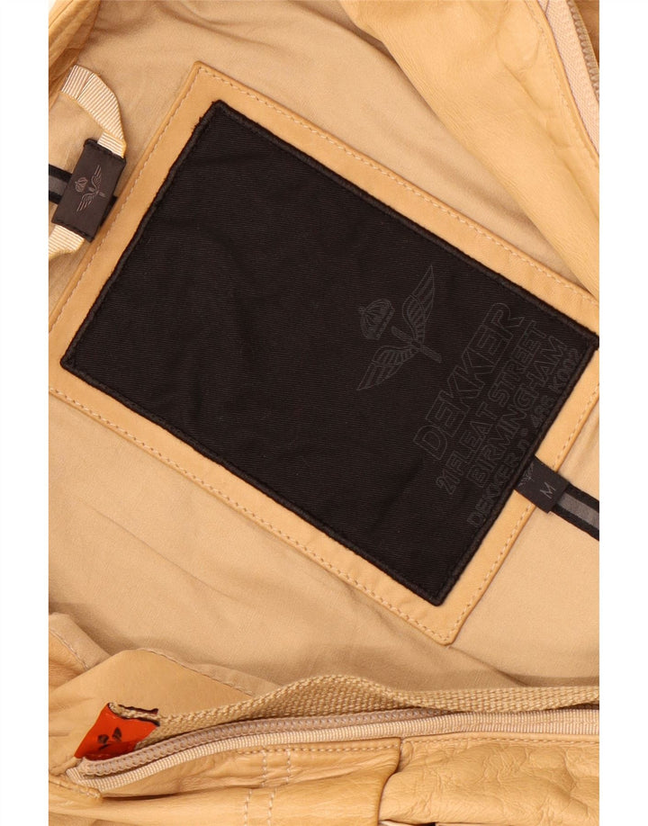 Jaqueta de couro militar masculina Dekker UK 38 médio bege