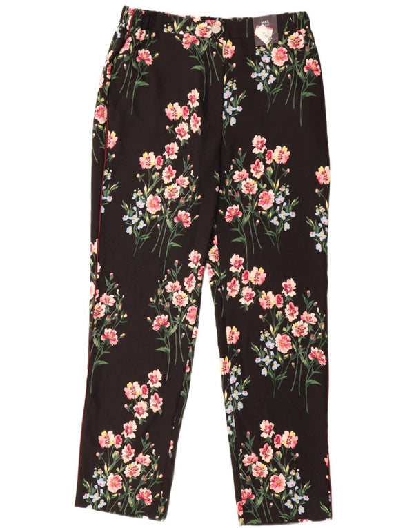 Calça casual feminina Marks & Spencer UK 14 grande W34 L33 preta floral