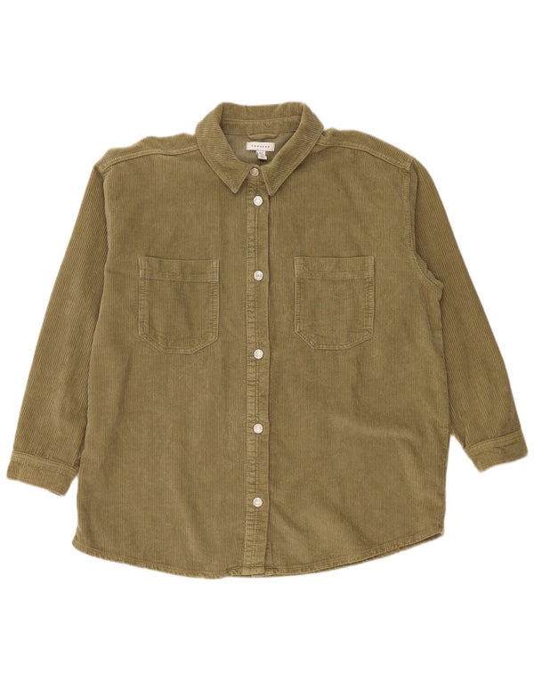 Camisa feminina de veludo cotelê Topshop UK 12 algodão cáqui médio