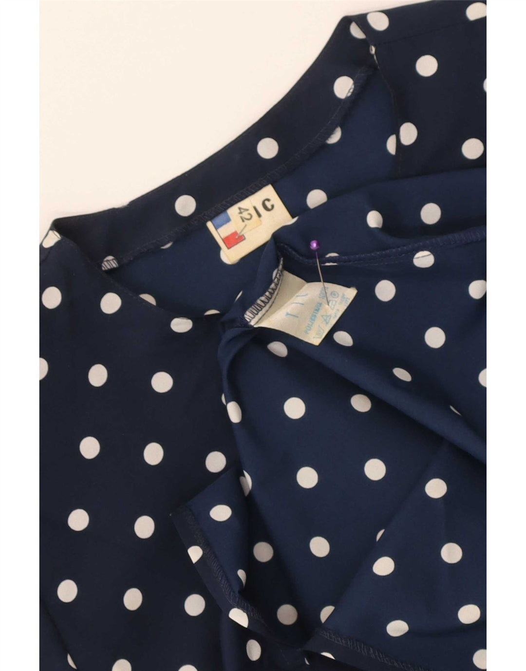Vestido peplum feminino vintage IT 42 poliéster de bolinhas azul marinho médio