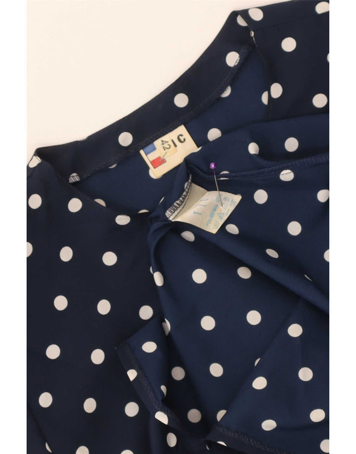 Vestido peplum feminino vintage IT 42 poliéster de bolinhas azul marinho médio