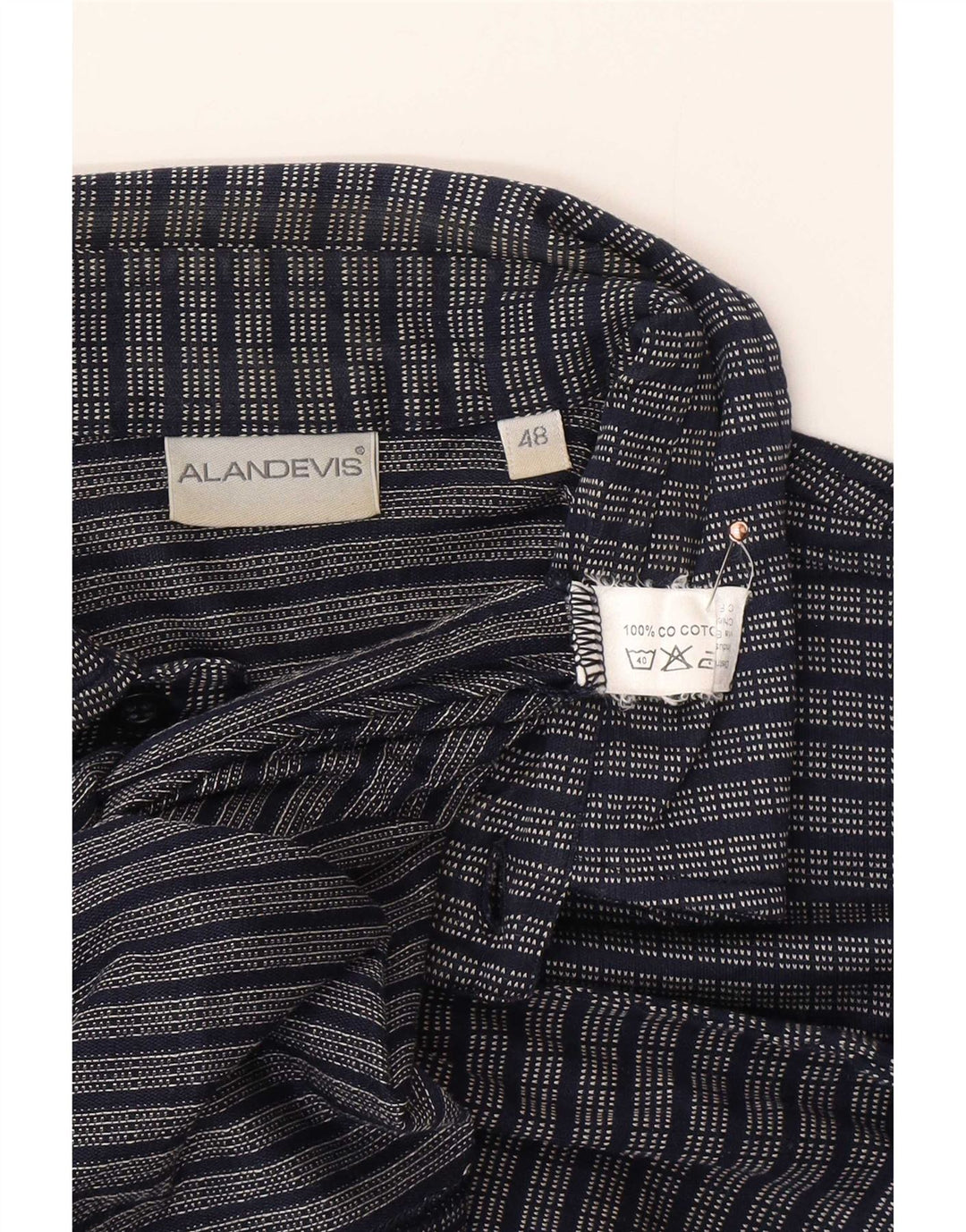 Camisa polo masculina vintage IT 48 algodão listrado azul marinho médio