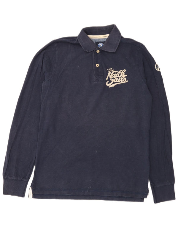 Camisa polo masculina North Sails gráfica de manga comprida pequena algodão azul marinho
