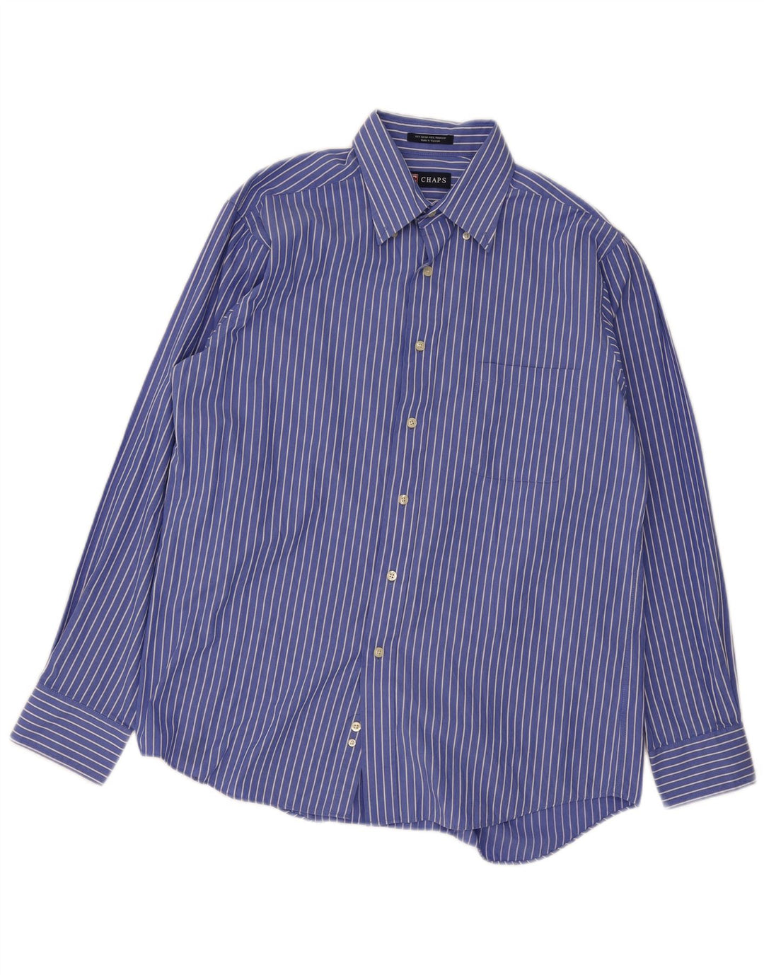 Camisa masculina Chaps tamanho 16 grande algodão listrado azul