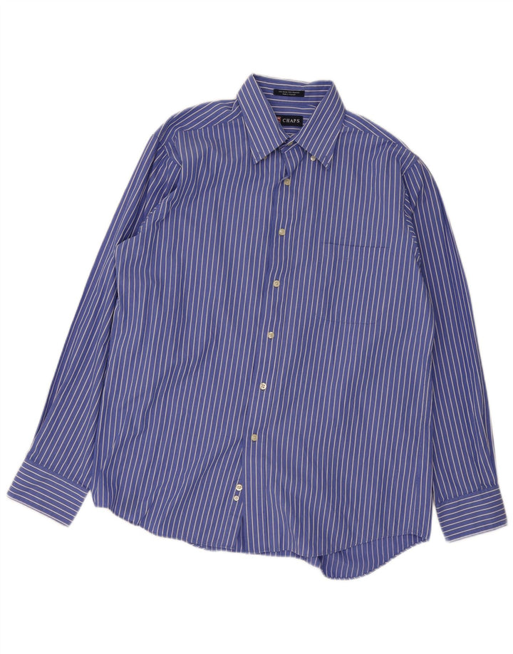 Camisa masculina Chaps tamanho 16 grande algodão listrado azul