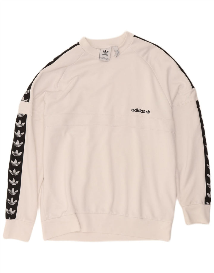 Adidas Mens Graphic Moletom Jumper Grande Branco Colorblock Poliéster
