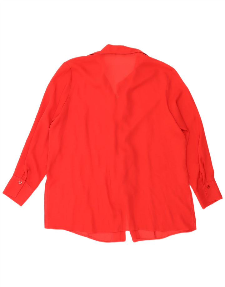Blusa feminina vintage com babados na frente UK 18 XL poliéster vermelho