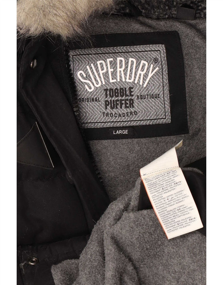 Jaqueta acolchoada com capuz feminina Superdry UK 14 grande poliéster preto