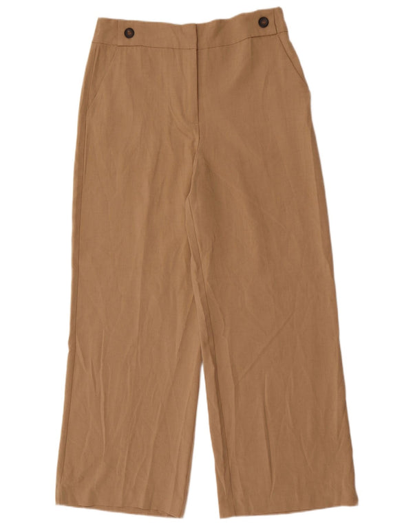 Calça Chino feminina Zara cintura alta perna larga médio W28 L28 bege