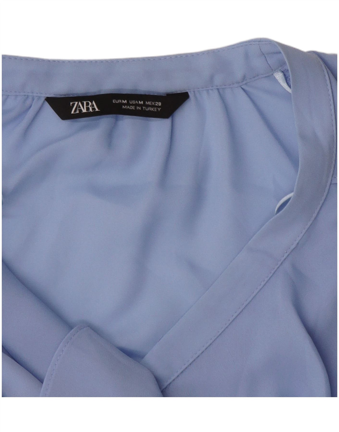 Blusa feminina ZARA com babados na frente, Reino Unido 14, azul médio