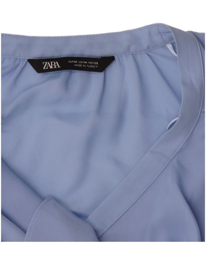Blusa feminina ZARA com babados na frente, Reino Unido 14, azul médio