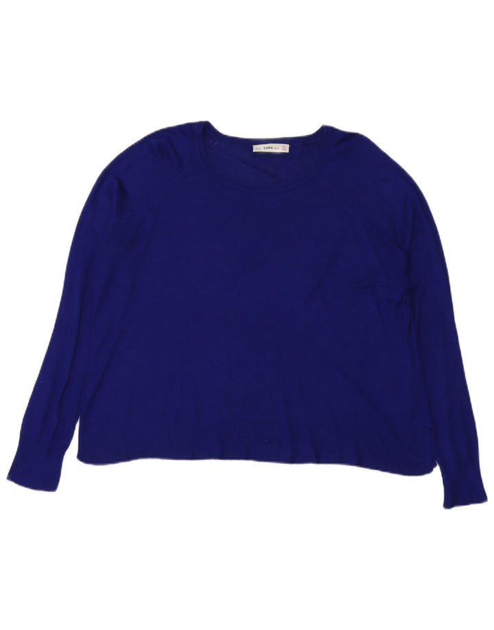 Zara blusa feminina oversized top UK 14 viscose azul médio