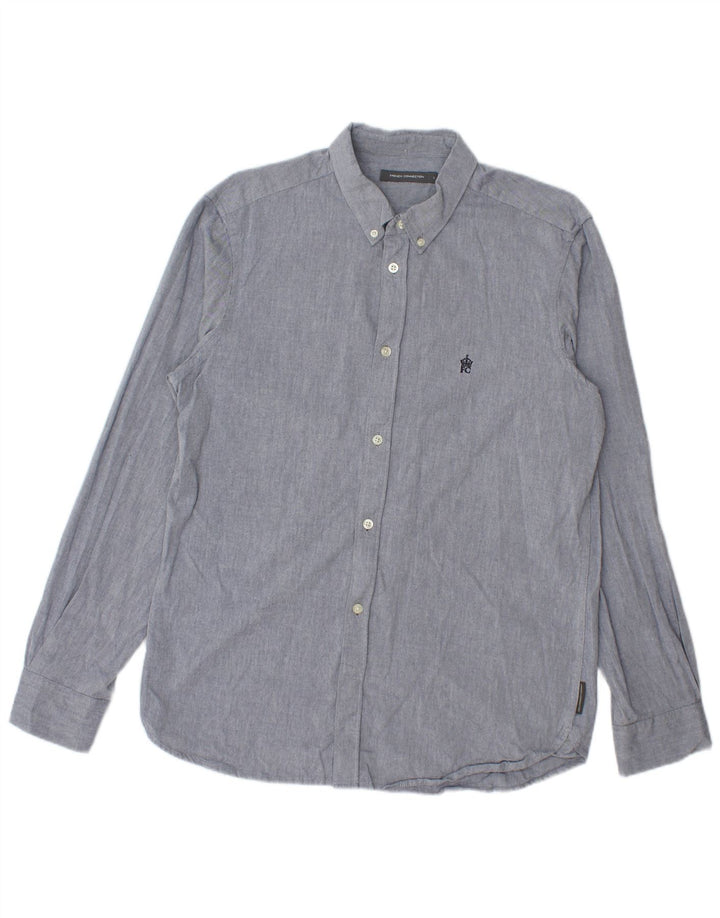 Camisa masculina French Connection grande algodão azul