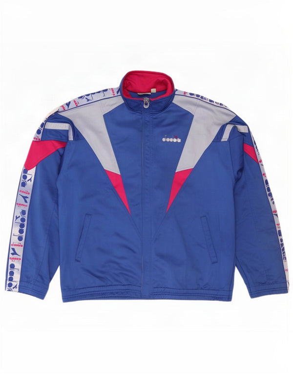 Diadora Mens Graphic Tracksuit Top Jacket UK 46 XL Azul Colourblock