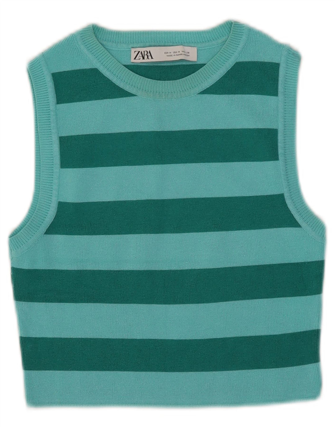Zara Womens Crop Vest Top UK 12 Médio Verde Listrado Viscose