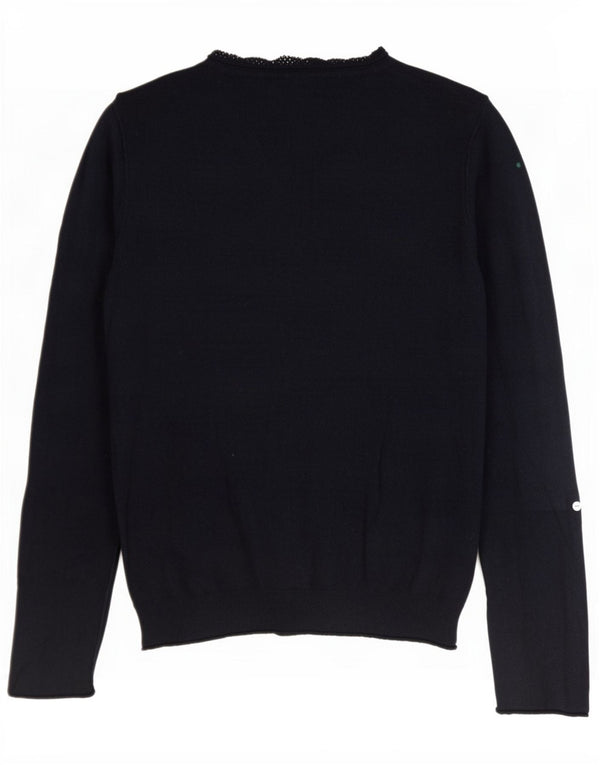 Suéter cardigã feminino com material branco Reino Unido 14 grande algodão azul marinho