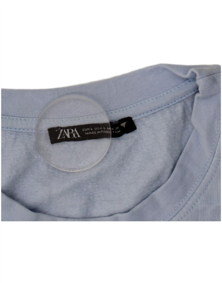 Suéter Zara feminino cropped UK 16 grande azul poliéster