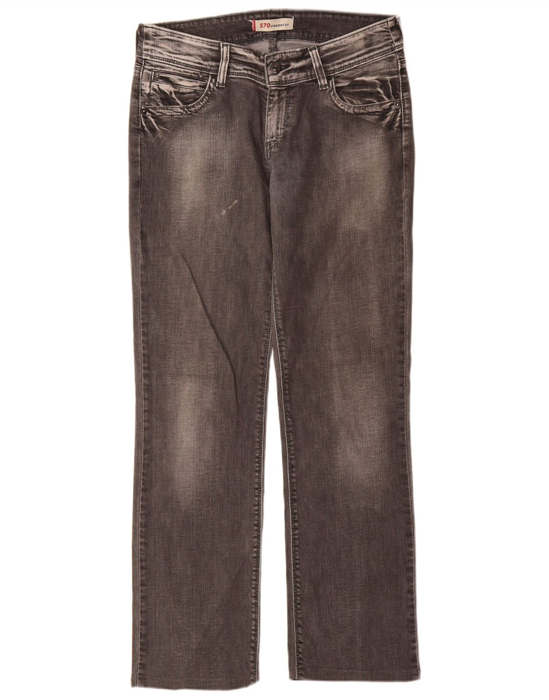 Calça jeans feminina Levi's 570 Straight W32 L34 cinza algodão