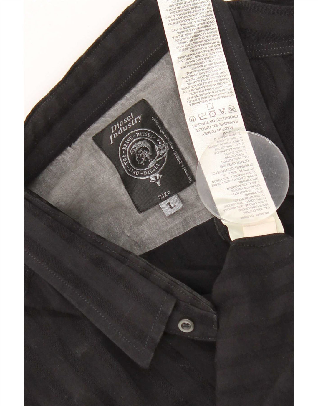 Camisa masculina diesel grande listrada preta de algodão