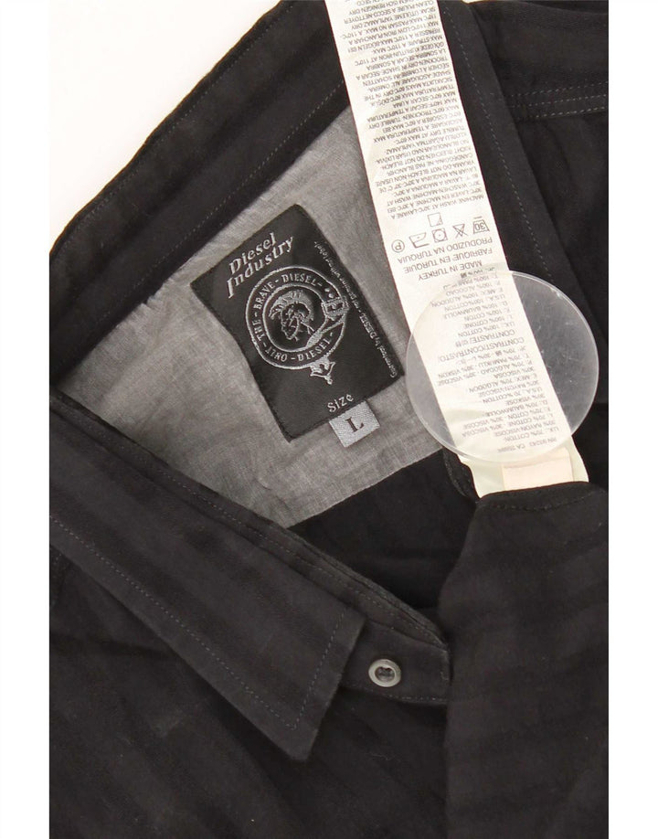 Camisa masculina diesel grande listrada preta de algodão