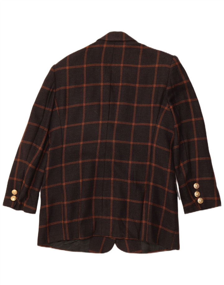 ROCCOBAROCCO Jaqueta blazer feminina de 3 botões tamanho 19 XL lã xadrez preta