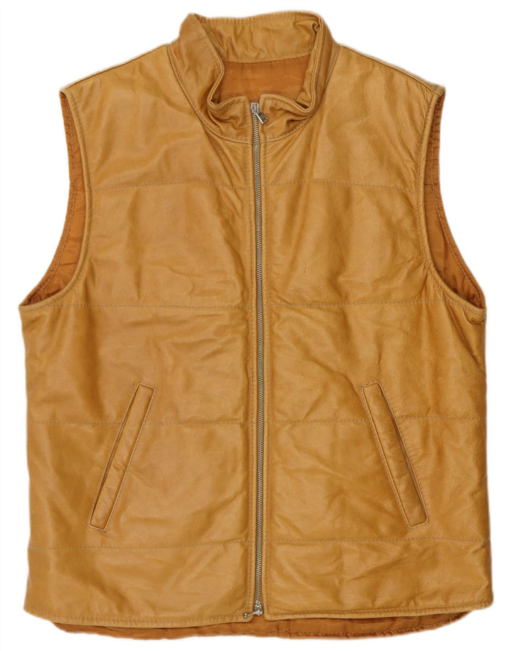 Colete masculino de couro acolchoado Saks Club IT 48 médio bege
