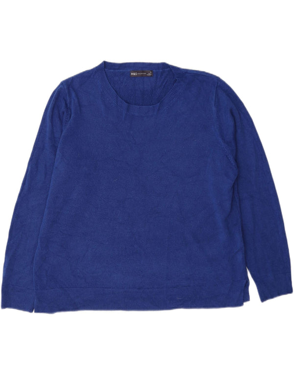 Suéter feminino Marks & Spencer com gola canoa UK 20 2XL azul acrílico