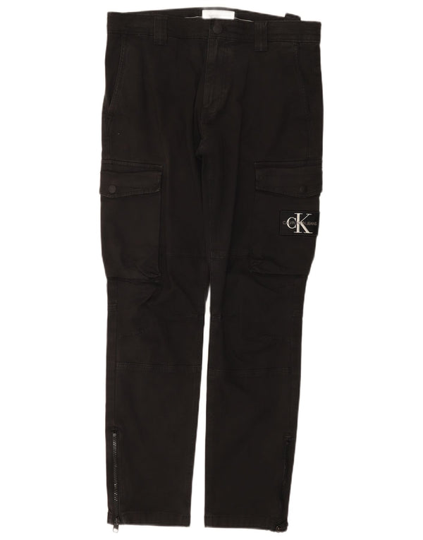 CALVIN KLEIN Mens Slim Cargo Trousers W30 L29 Black Cotton