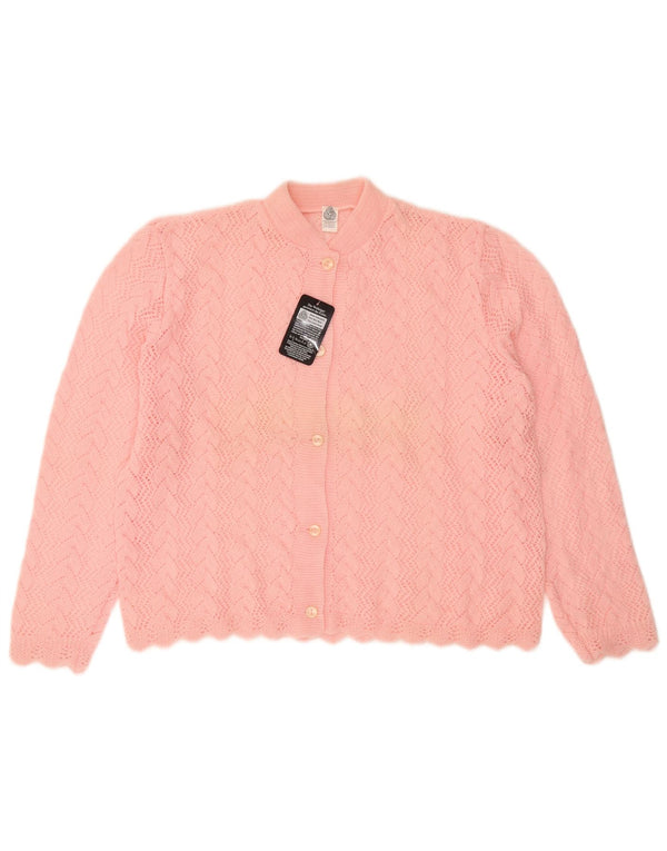 Suéter cardigã feminino vintage Reino Unido 16 grande lã nova rosa