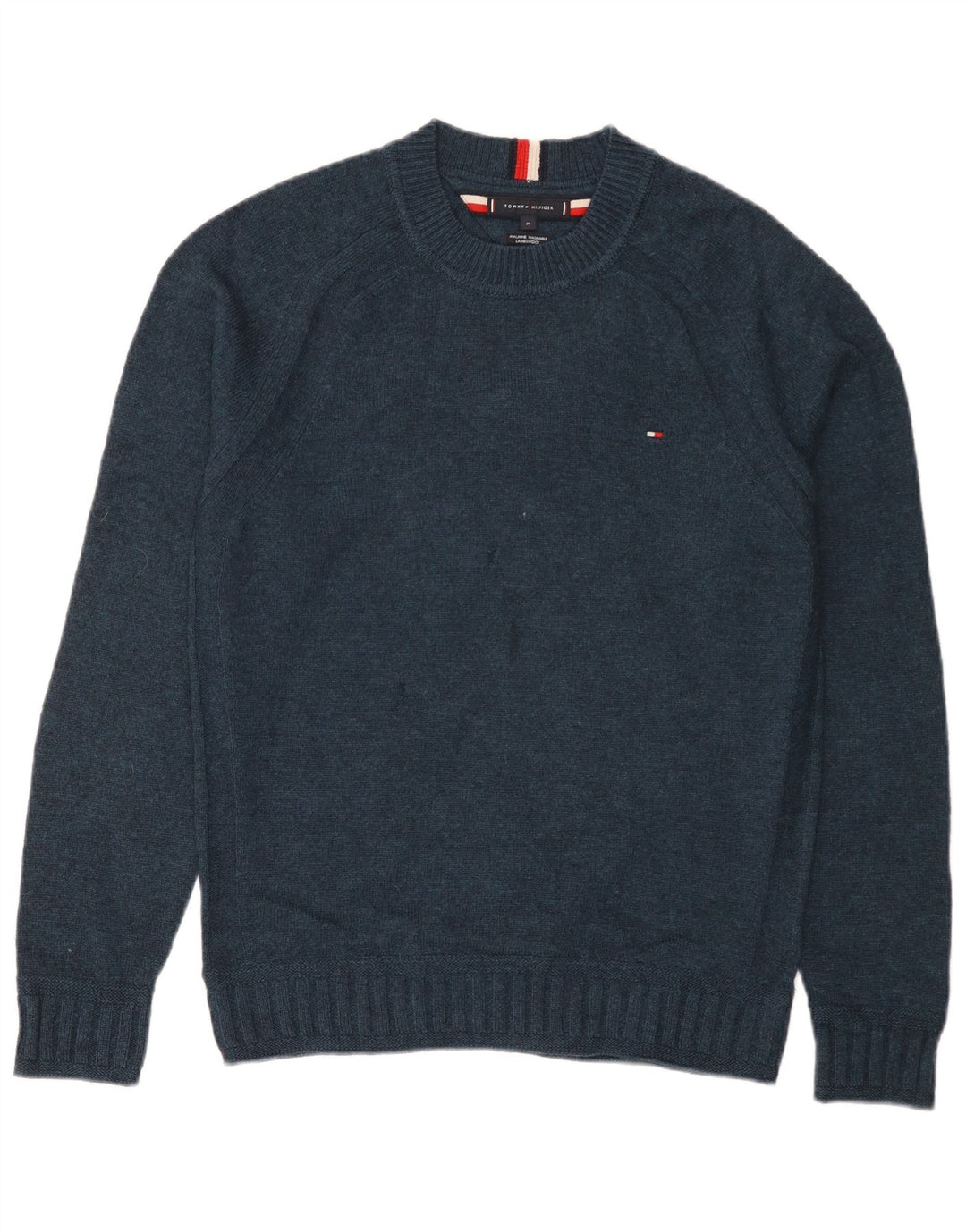 Tommy Hilfiger Suéter masculino com gola redonda, lã de cordeiro azul marinho médio