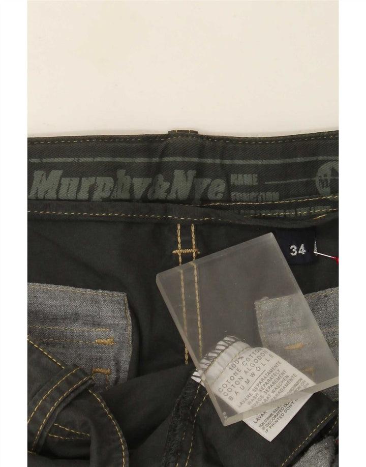 Calça cargo masculina Murphy & Nye de ajuste solto W34 L33 algodão cinza