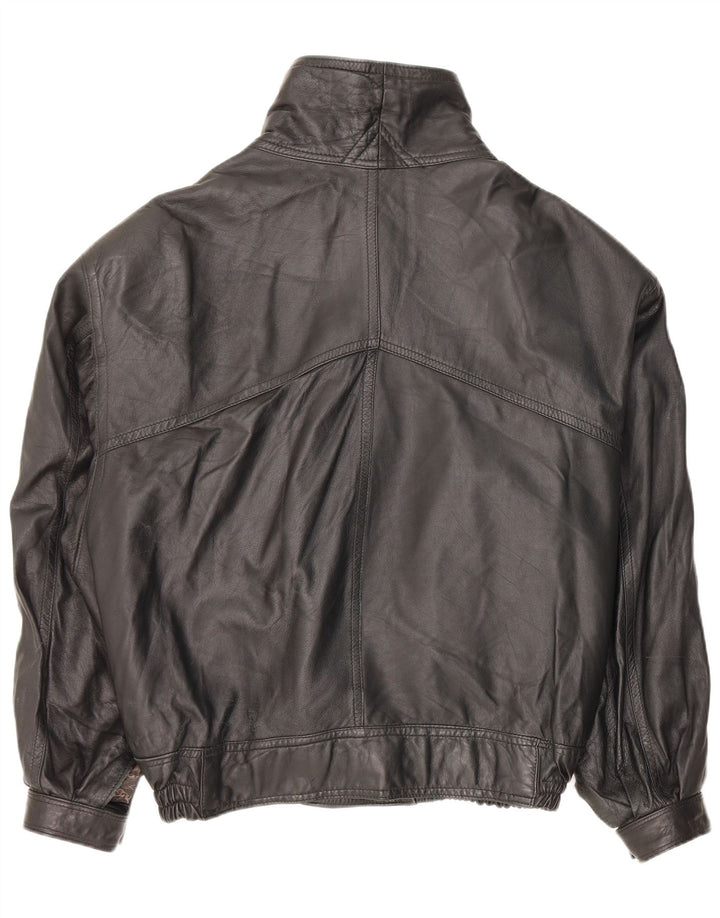 Jaqueta de couro vintage masculina com peito duplo IT 52 XL couro preto