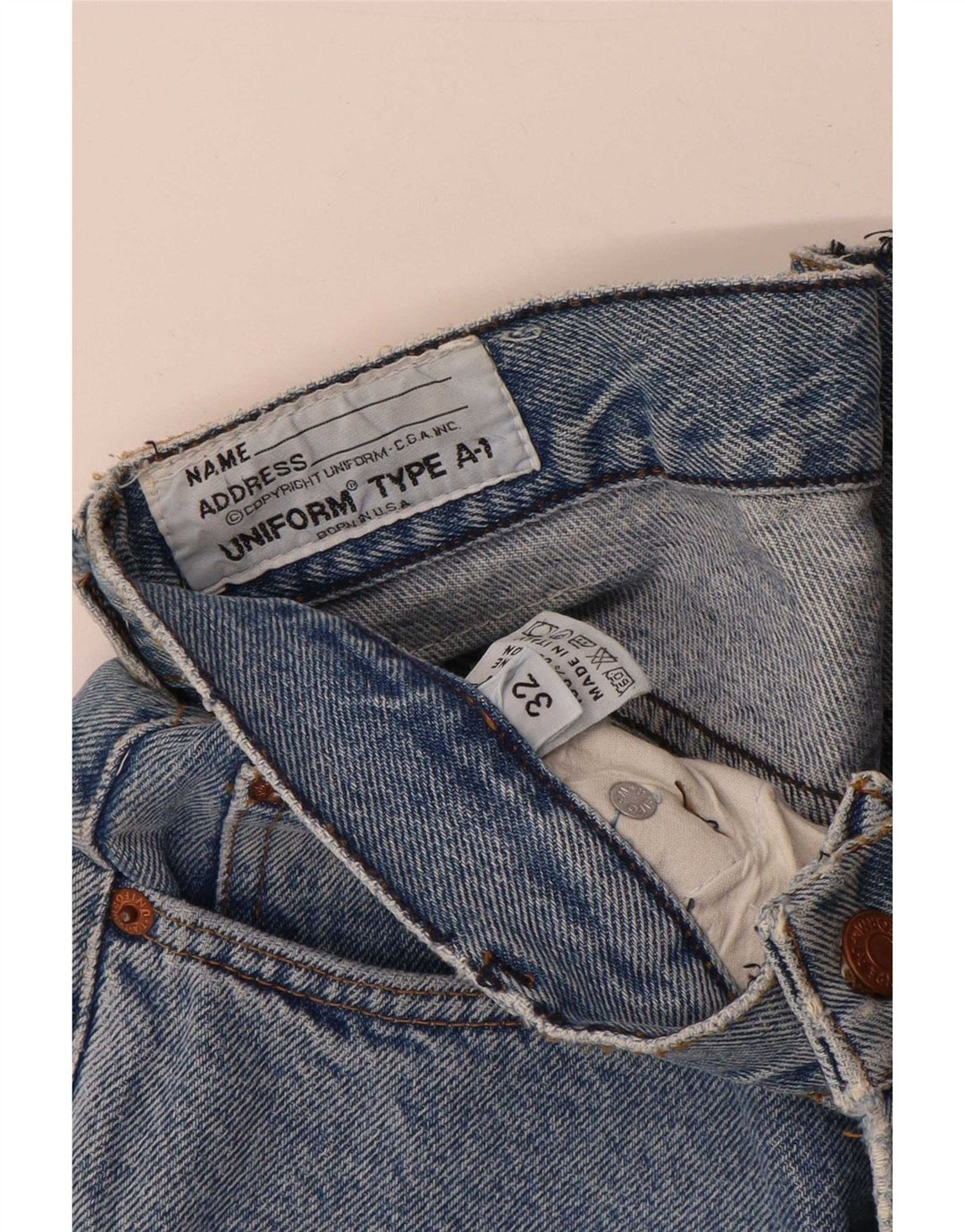 Jeans cônicos masculinos uniformes W32 L28 algodão azul