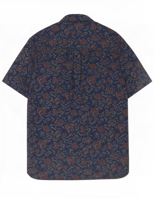 Camisa masculina índigo de manga curta Fat Face masculina pequena de algodão floral azul marinho