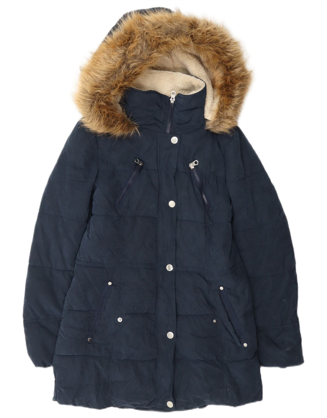 Jaqueta feminina acolchoada com capuz Nautica UK 14 poliéster azul marinho médio