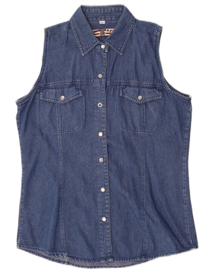 BRANDON & C Womens Sleeveless Denim Shirt UK 12 Medium Blue Cotton