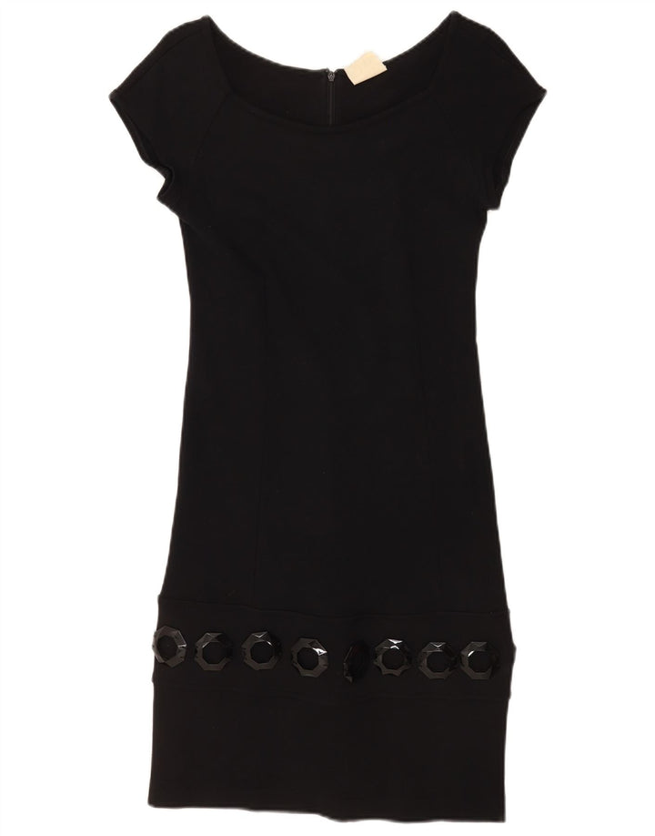 Vestido bainha feminino vintage Reino Unido 8 pequeno viscose preta