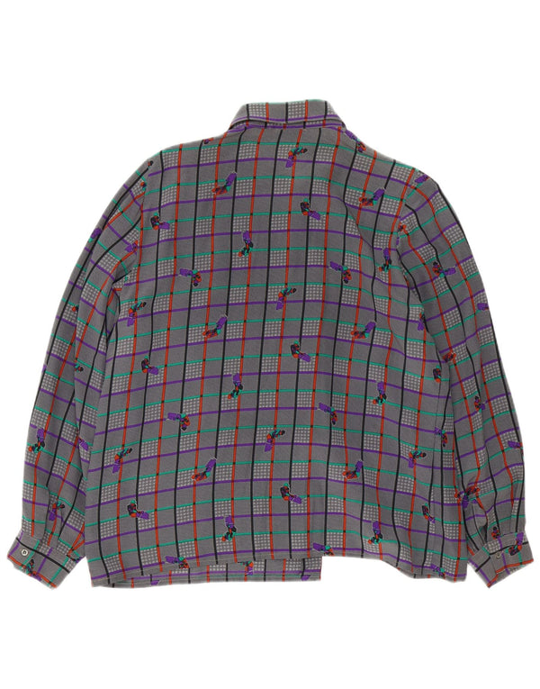 Blusa feminina vintage UK 18 XL cinza xadrez