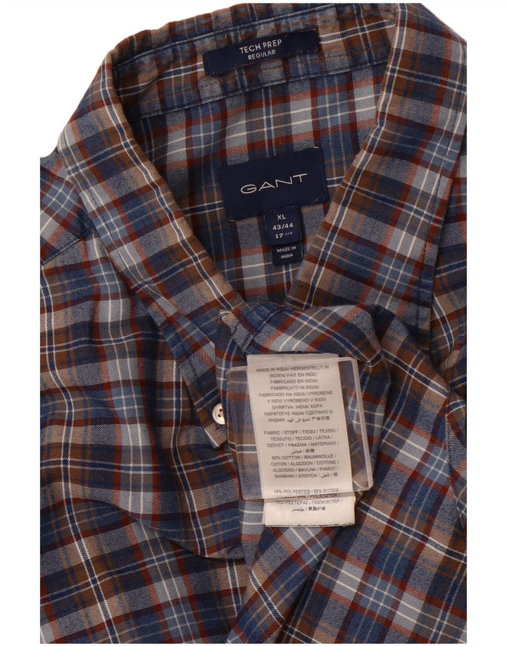Camisa masculina GANT de ajuste regular tamanho 43/44 17 1/2 XL algodão xadrez azul marinho