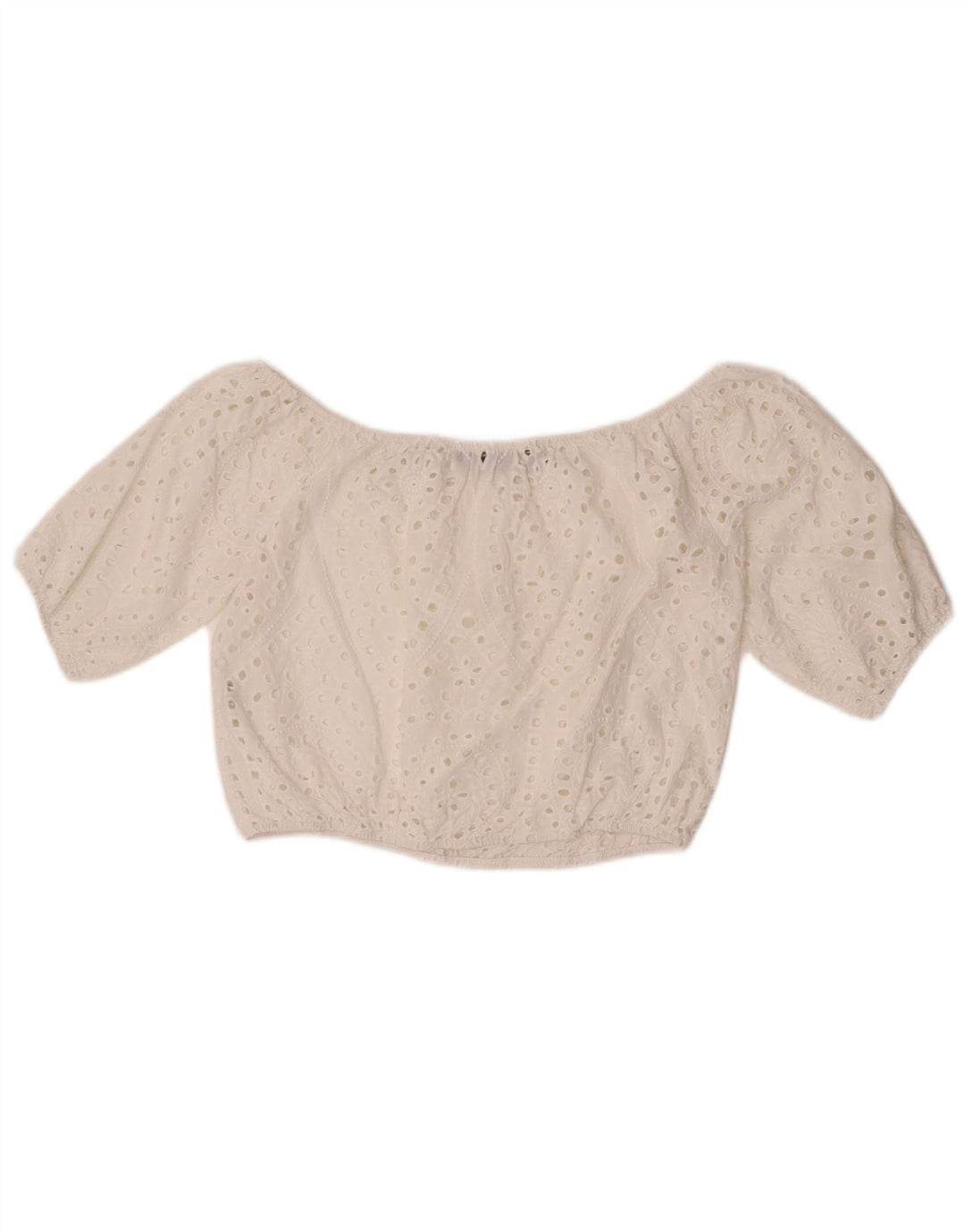 Zara Womens Crop Off Ombro Top UK 10 Pequeno Algodão Branco
