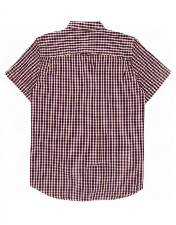 Camisa masculina de manga curta Tommy Hilfiger, algodão guingão azul marinho médio