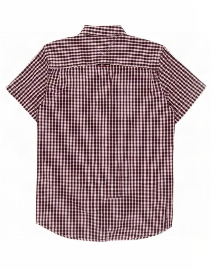 Camisa masculina de manga curta Tommy Hilfiger, algodão guingão azul marinho médio