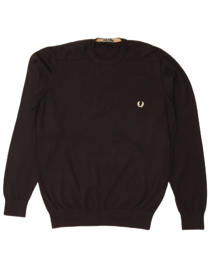 Suéter masculino Fred Perry com gola redonda, grande lã preta