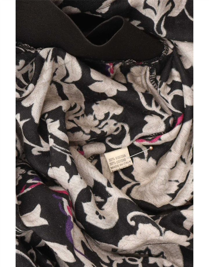 Saia larga feminina vintage média W26 viscose floral preta