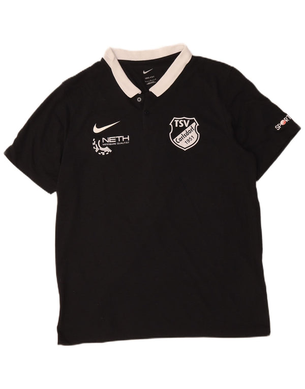 Camisa polo masculina Nike Dri Fit gráfica grande de algodão colorido preto