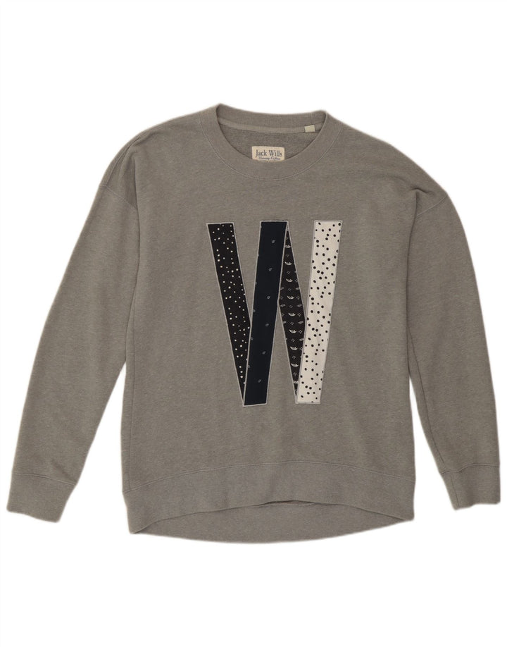 Jack Wills feminino gráfico oversized moletom jumper Reino Unido 8 pequeno cinza