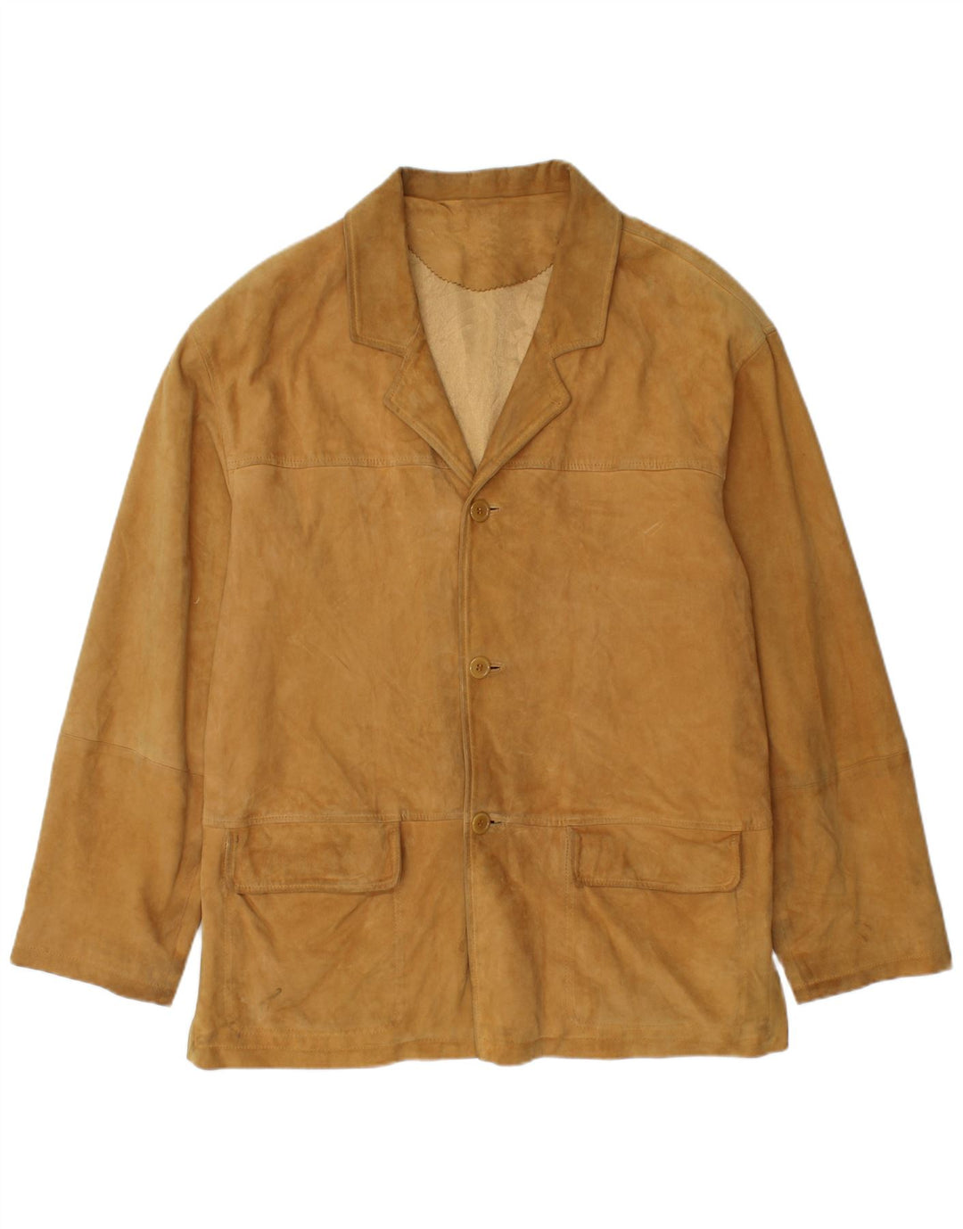 Jaqueta blazer masculina vintage de camurça com 3 botões Reino Unido 38 couro bege médio