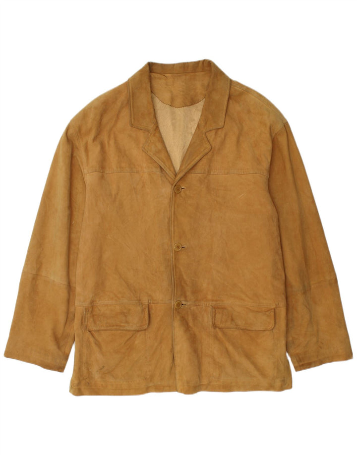 Jaqueta blazer masculina vintage de camurça com 3 botões Reino Unido 38 couro bege médio