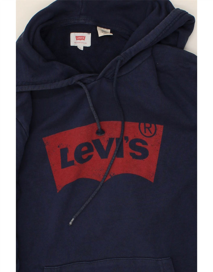 LEVI'S Mens Graphic Hoodie Jumper Small Navy Blue Cotton Vintage Levi's and Second-Hand Levi's from Messina Hembry 