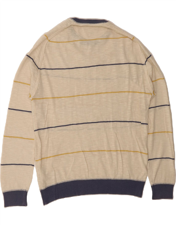 MARLBORO CLASSICS Mens Crew Neck Jumper Sweater Large Off White Striped Vintage Marlboro Classics and Second-Hand Marlboro Classics from Messina Hembry 